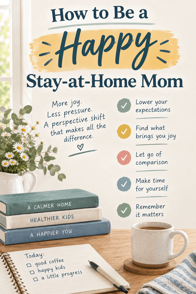 pinterest pin: tips for how to be a happy stay at home mom