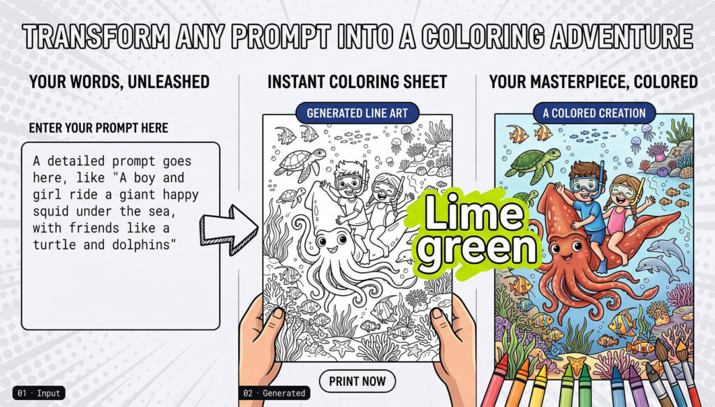 lime green automated coloring sheets for kids