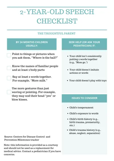 2 year old speech checklist