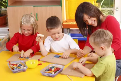 preschool teacher with students